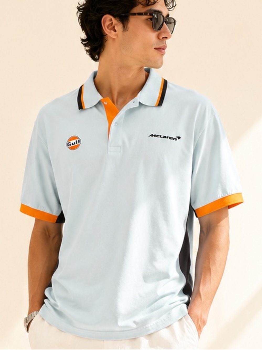McLaren Gulf Racing Polo Collector Motorsport Cotton Stretch Blue Orange Sz XL